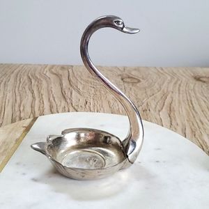 Vintage Swan Silver Plated Zinc Trinket Dish Ring Jewelry Holder
